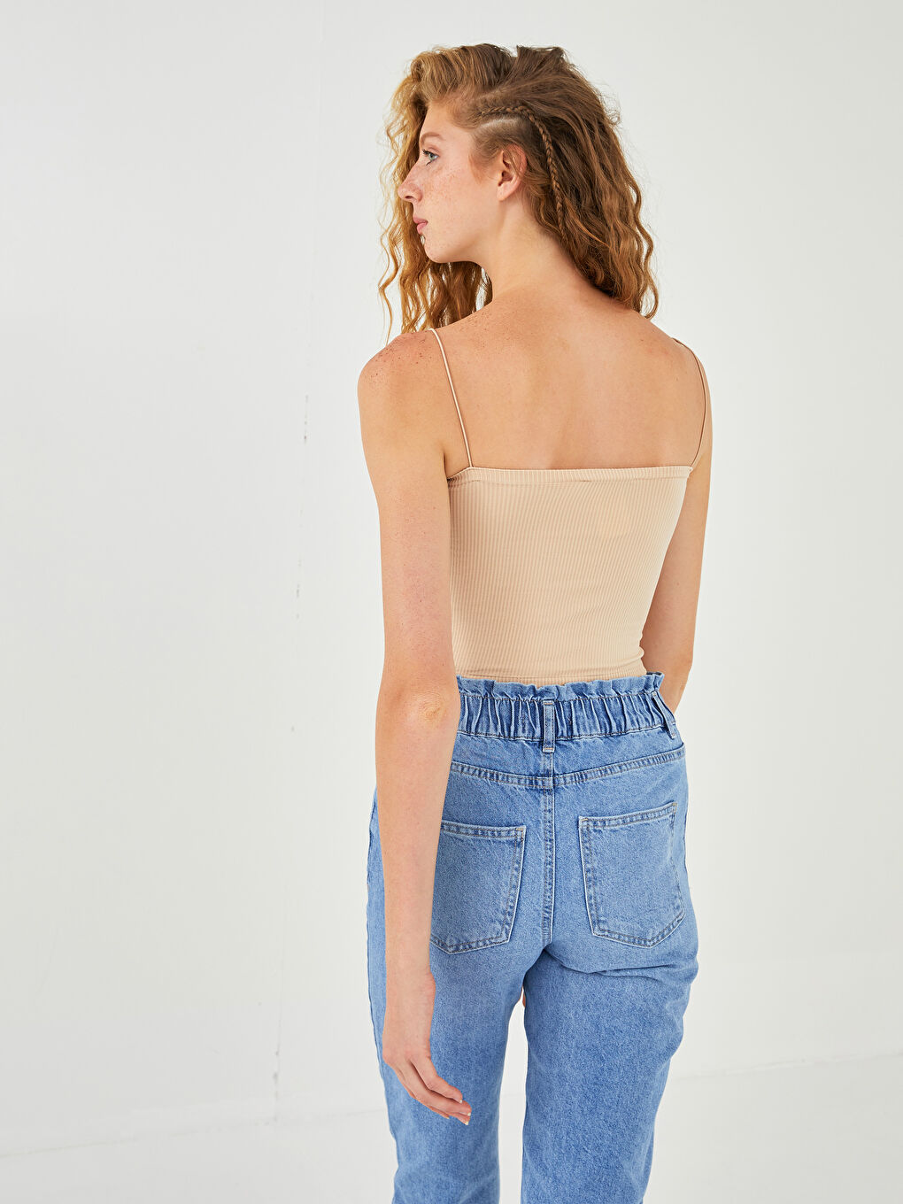 Bej x Aleyna Kalaycıoğlu Kadın Crop - İp Askılı Düz-5