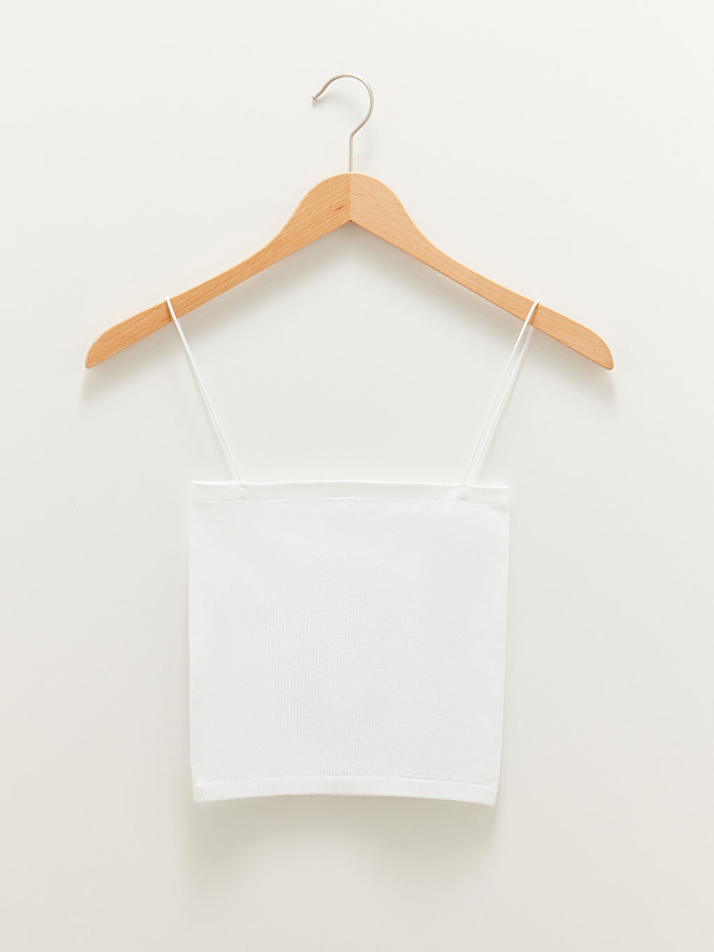 Beyaz Kadın İp Askılı Düz Crop