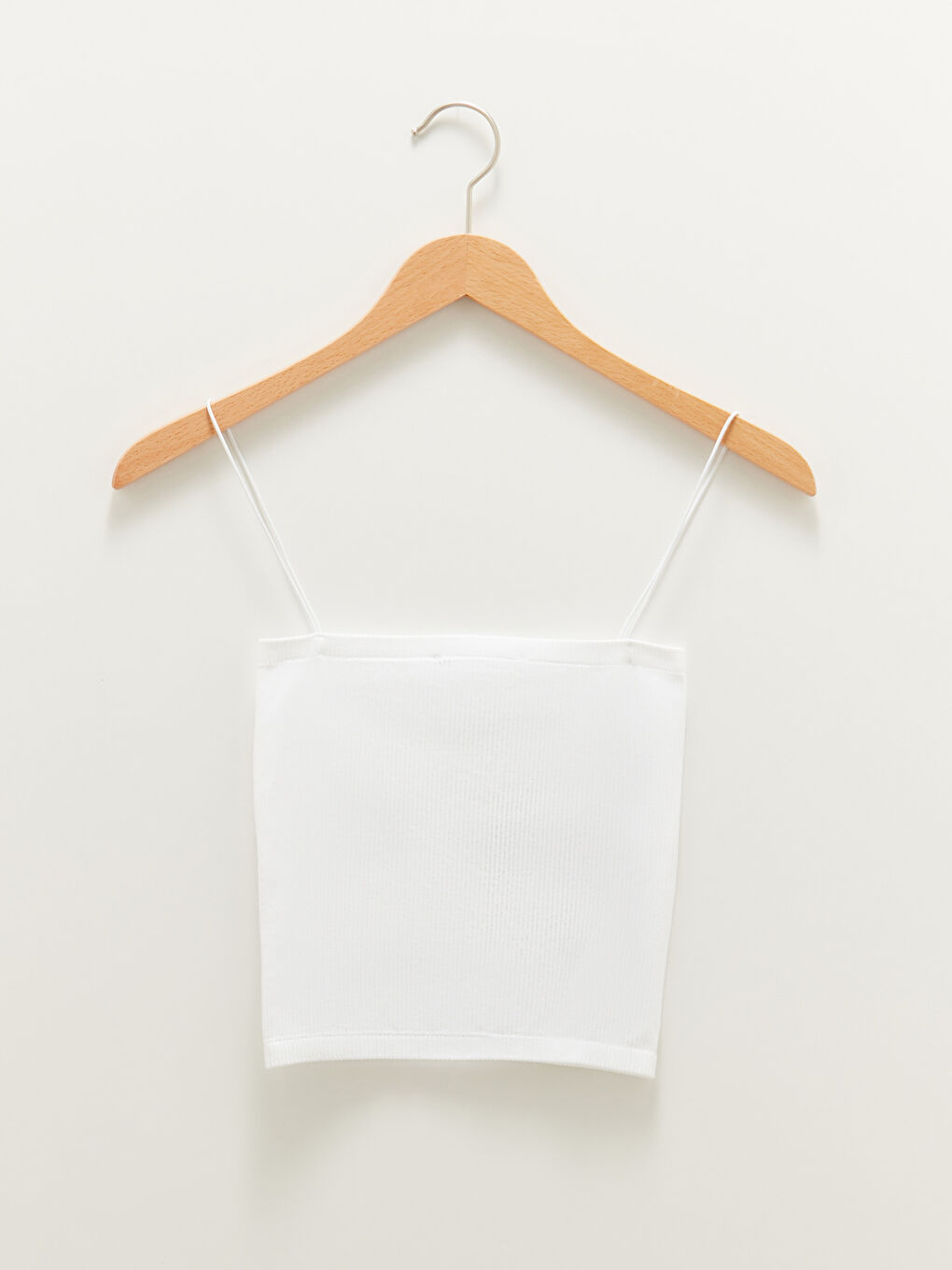 Beyaz Kadın İp Askılı Düz Crop-1