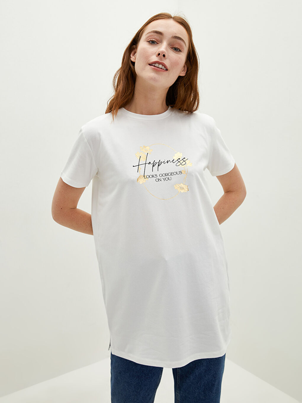 Crew Neck Printed Short Sleeve Women's Tunic-2