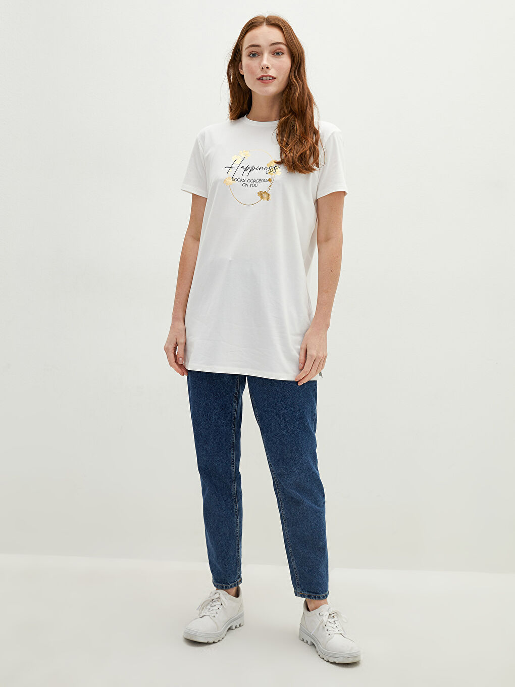 Crew Neck Printed Short Sleeve Women's Tunic-3