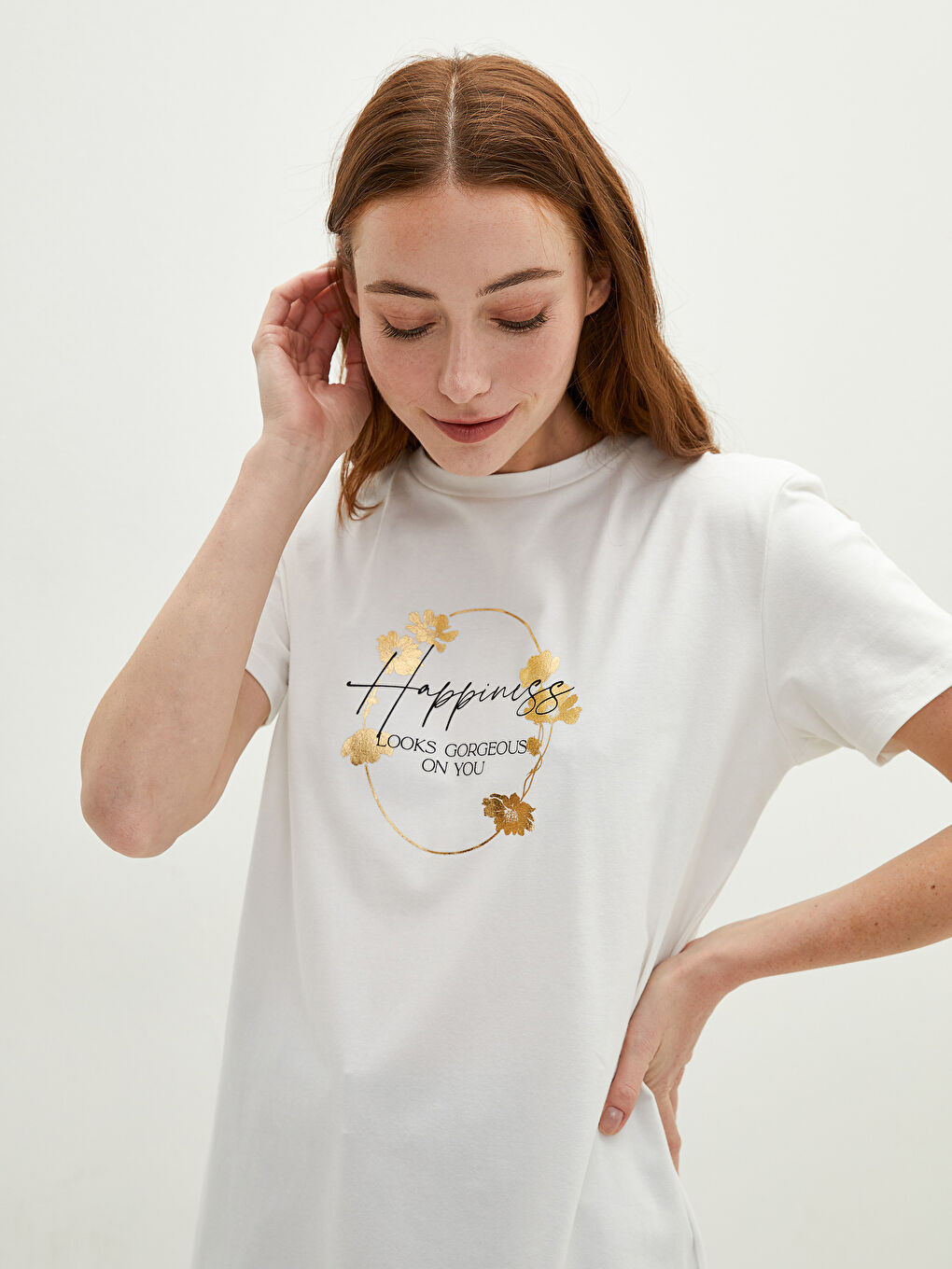 Crew Neck Printed Short Sleeve Women's Tunic-1