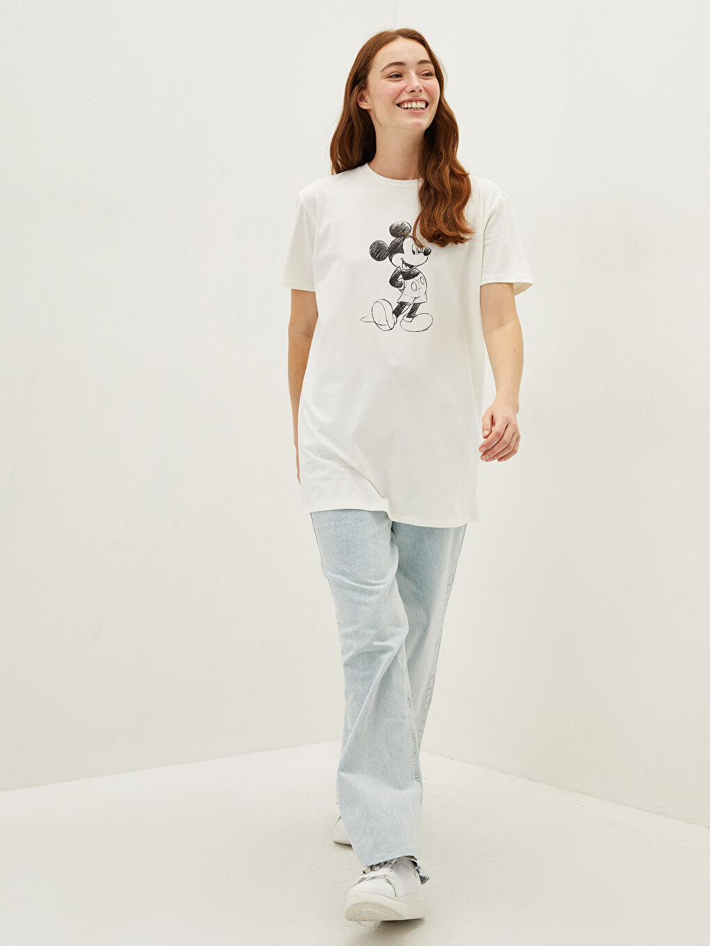 Crew Neck Mickey Mouse Printed Short Sleeve Women's Tunic-1