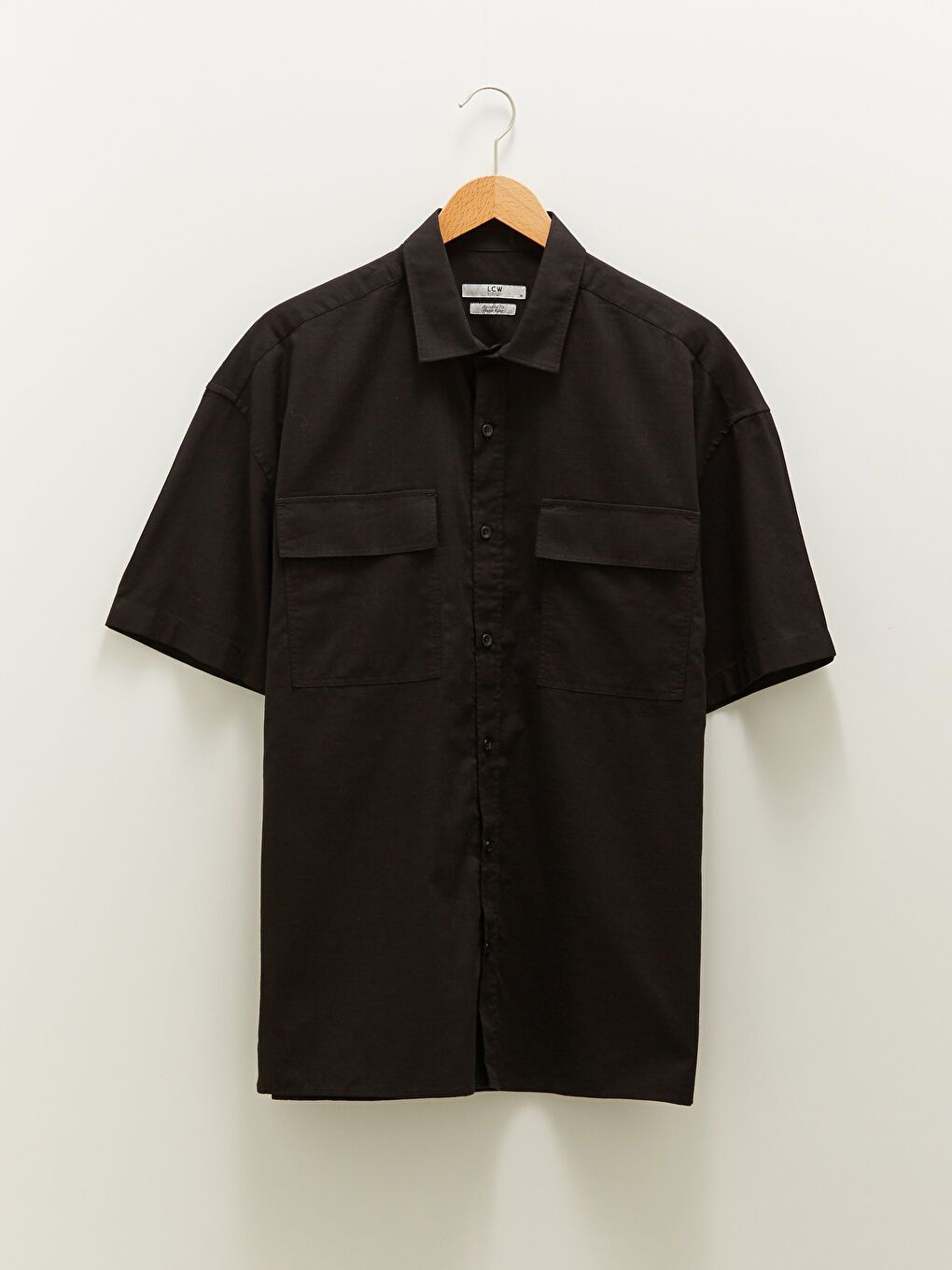 Siyah Slim Fit Kısa Kollu Pamuklu Erkek Gömlek-5