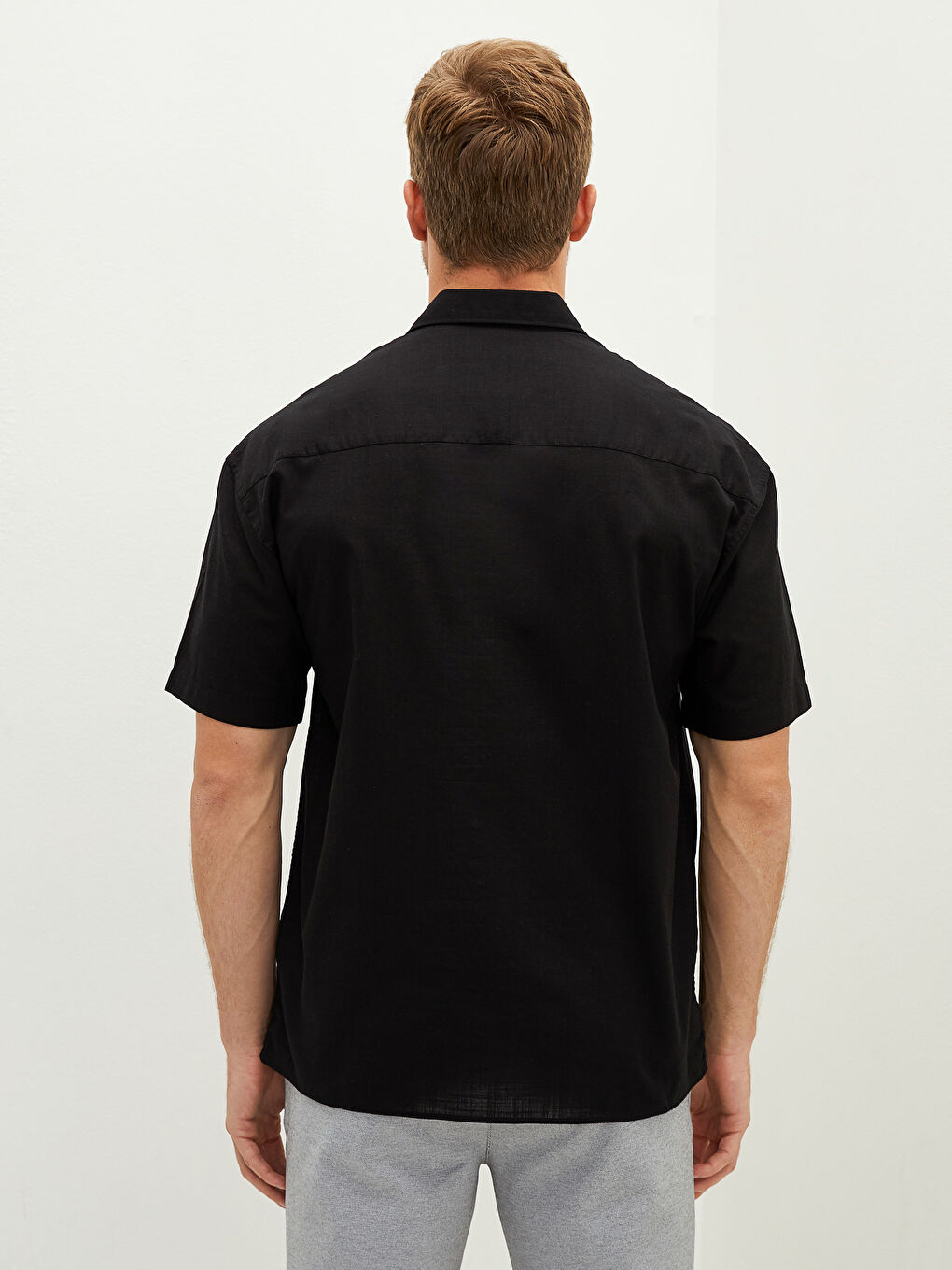 Siyah Slim Fit Kısa Kollu Pamuklu Erkek Gömlek-4