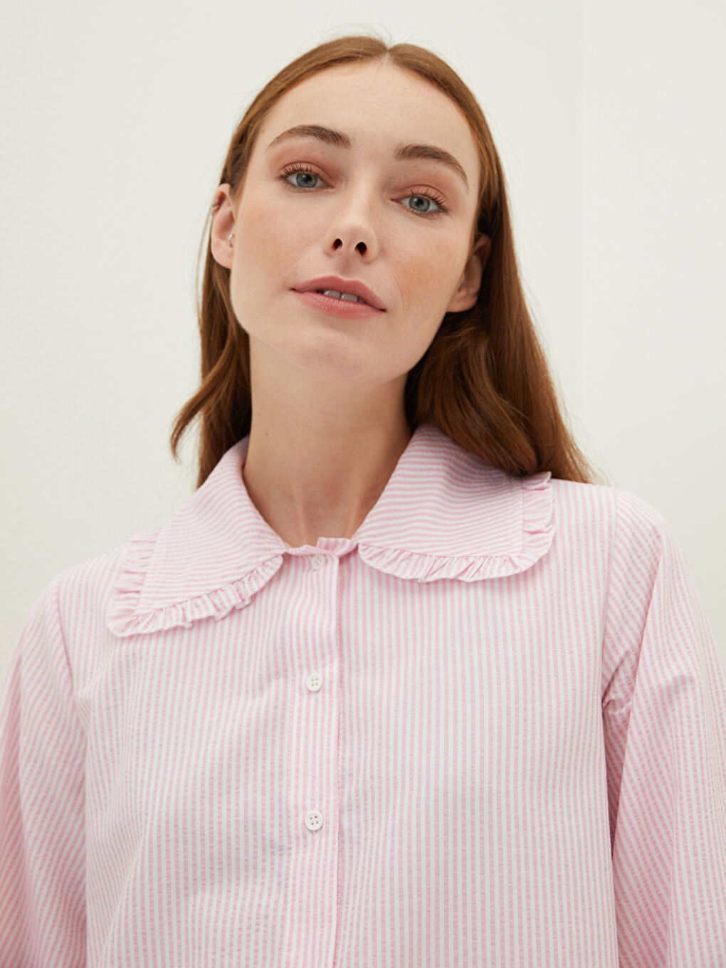 Baby Collar Striped Long-Sleeved Seerescent Fabric Women's Tunic-3