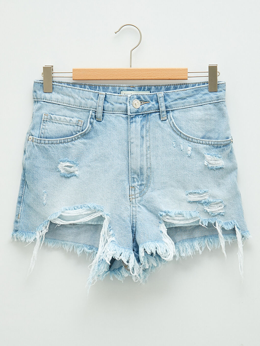 Hoch taillierte Mom Fit Jeansshorts mit zerrissenen Details für Damen-5