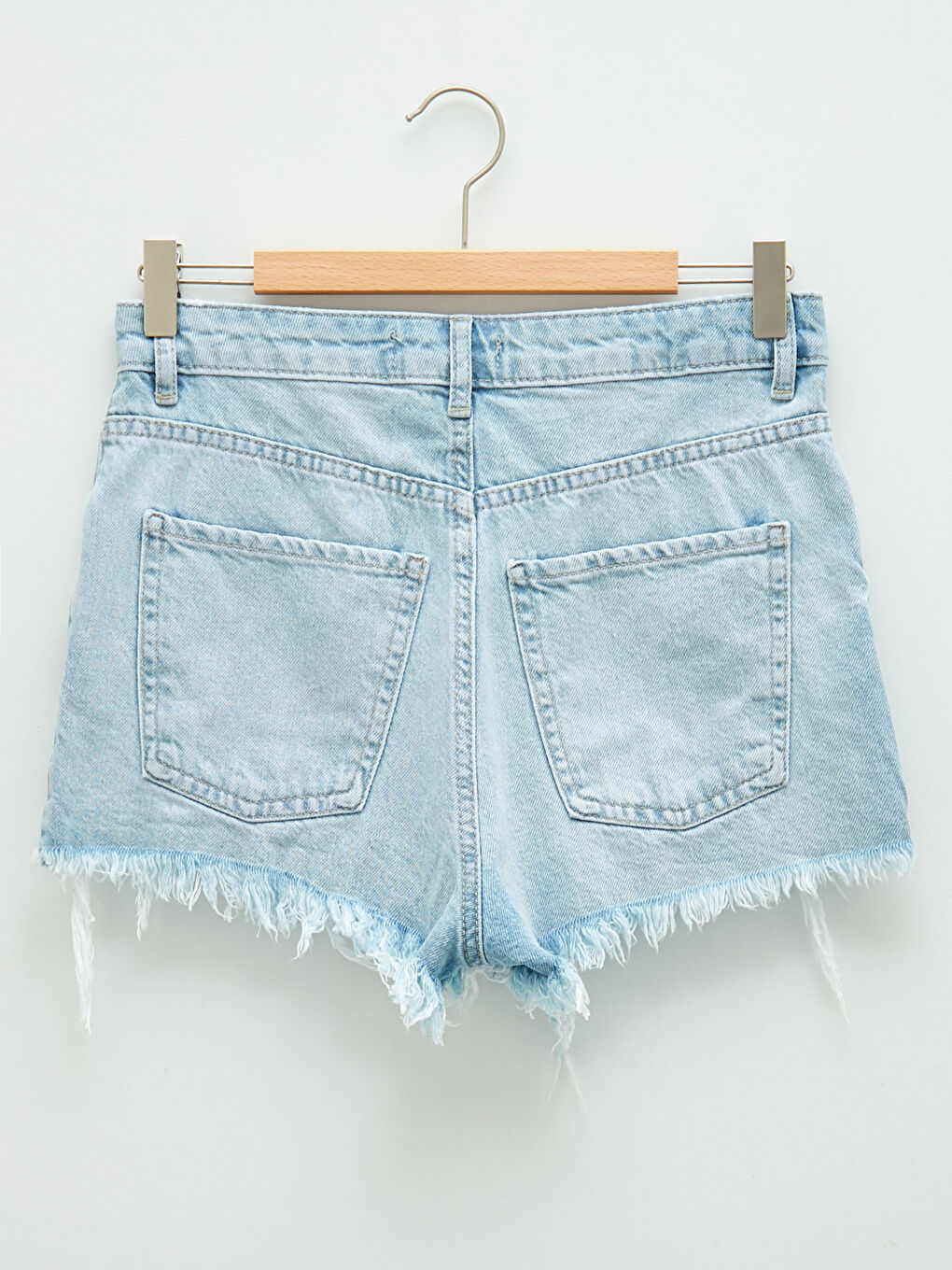 Hoch taillierte Mom Fit Jeansshorts mit zerrissenen Details für Damen-6