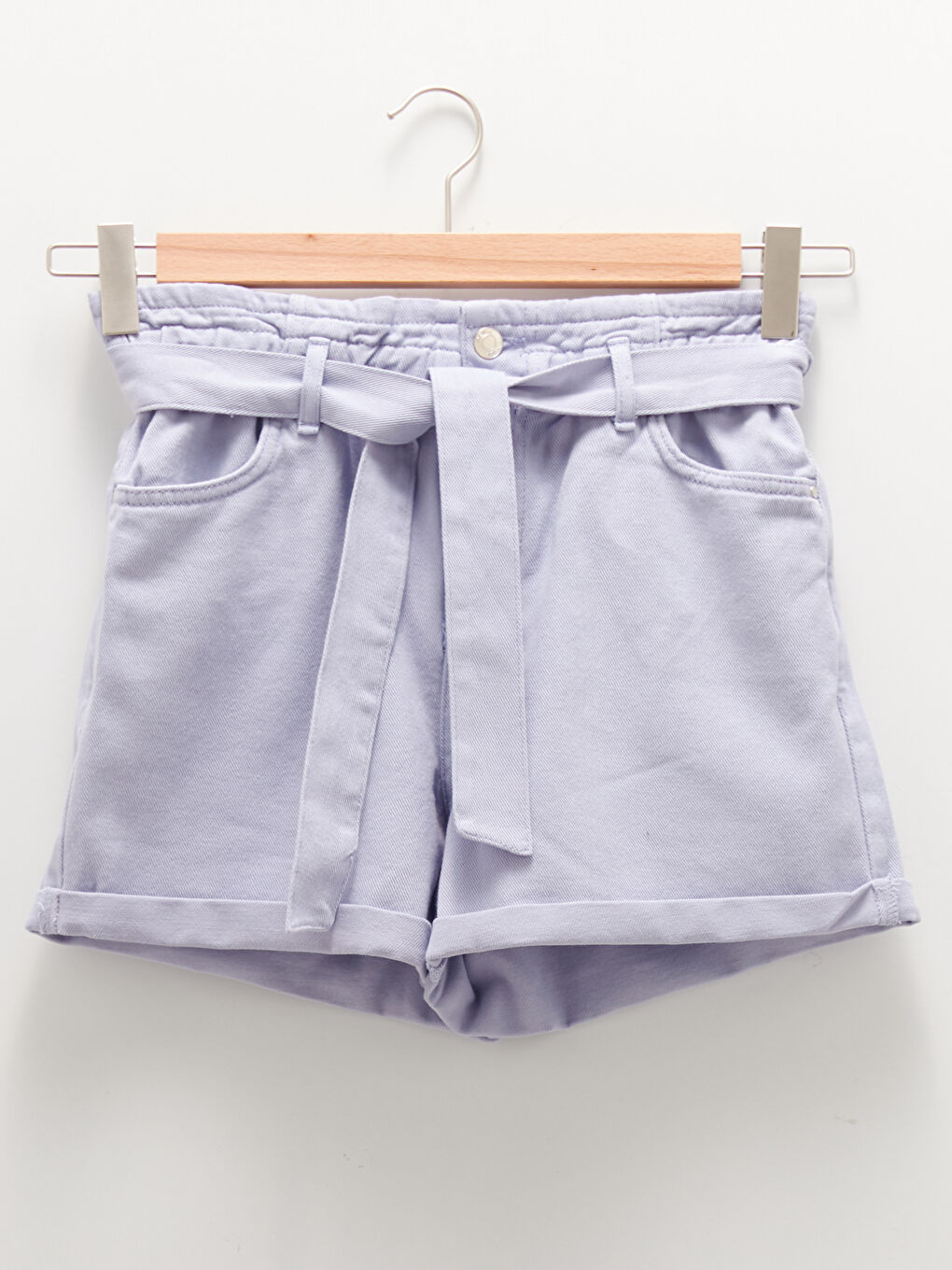 Mom Fit Women's Pocket Detailed Jean Shorts With Waist Belt-5