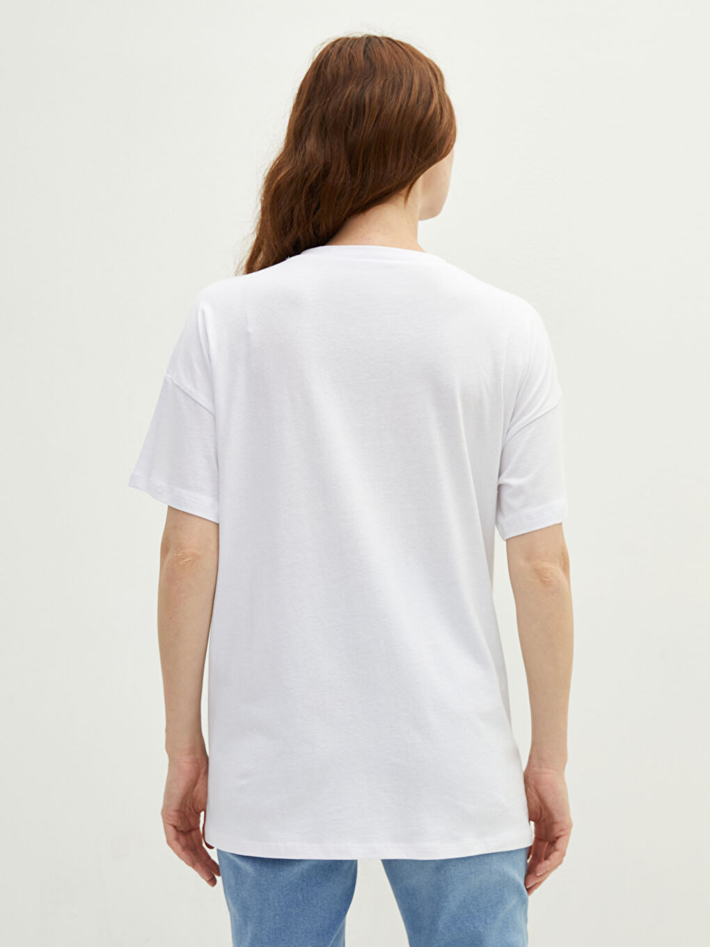 Beyaz Bisiklet Yaka Baskılı Kısa Kollu Pamuklu Hamile Tişört-4