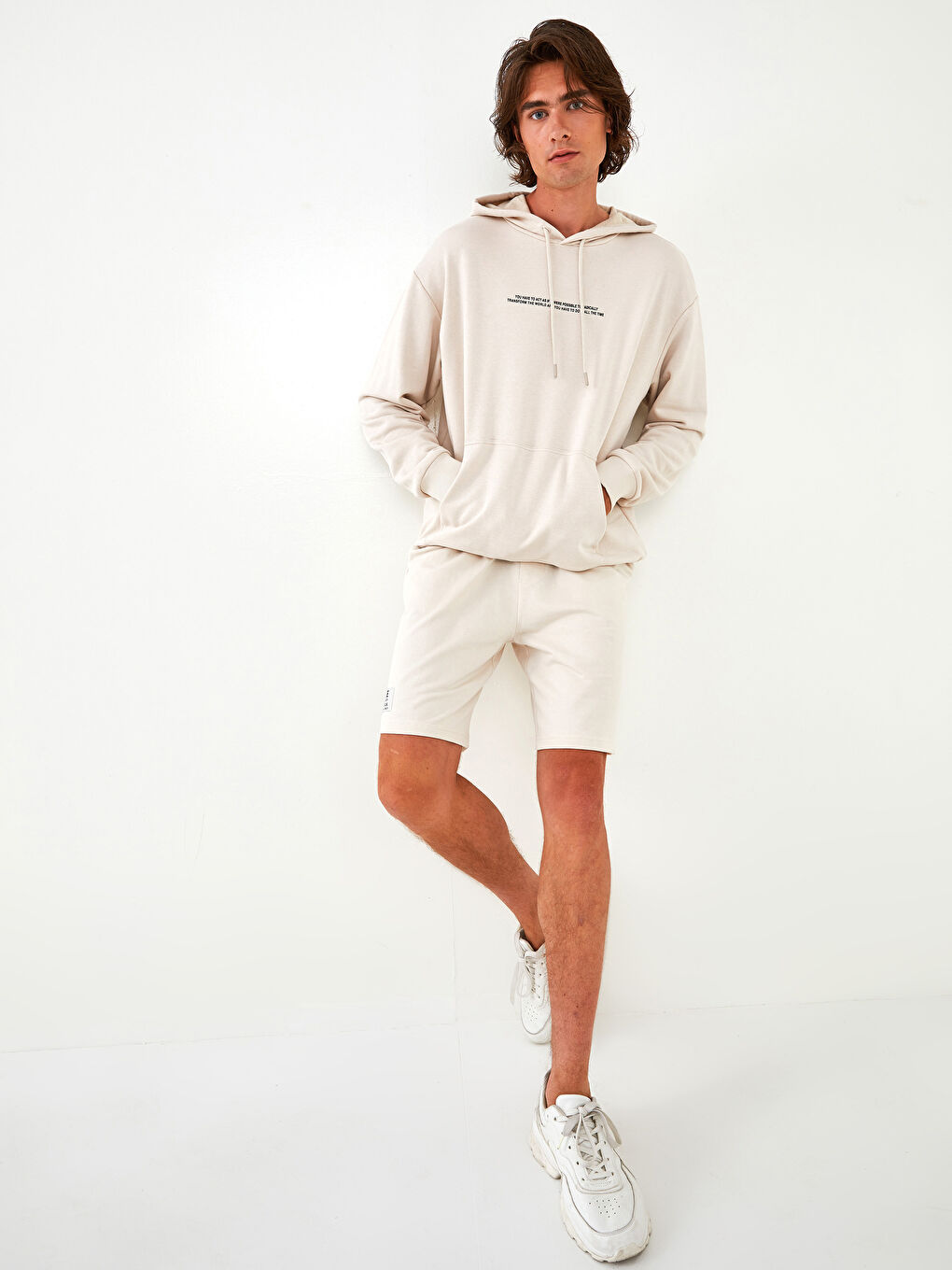 Bej Standart Kalıp Örme Erkek Şort-2