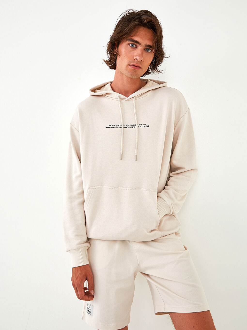 Bej Standart Kalıp Örme Erkek Şort-1