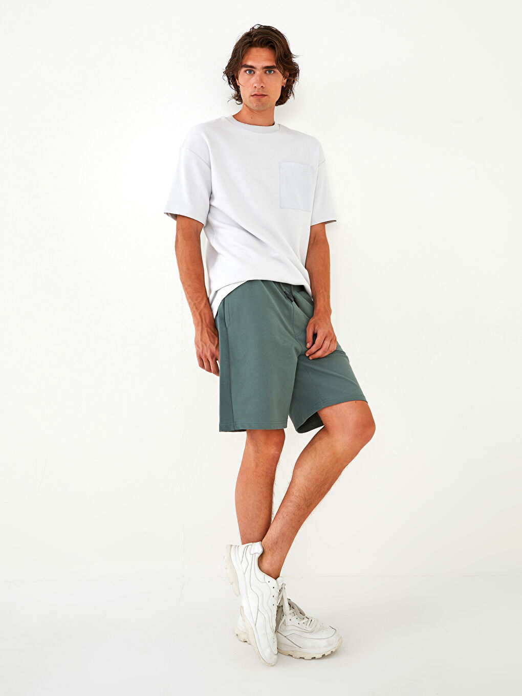 Yeşil Standart Kalıp Örme Erkek Şort-2