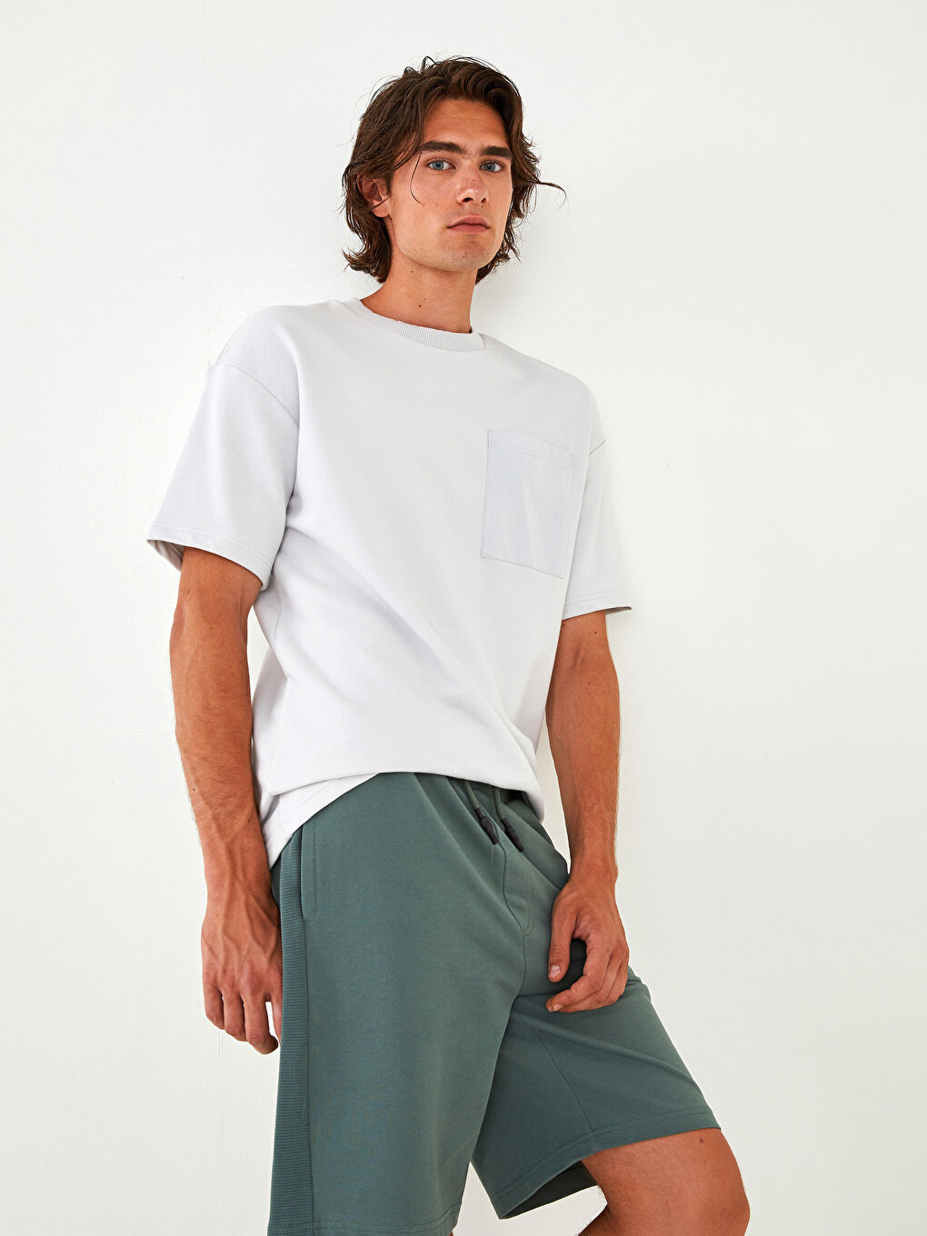 Yeşil Standart Kalıp Örme Erkek Şort-1