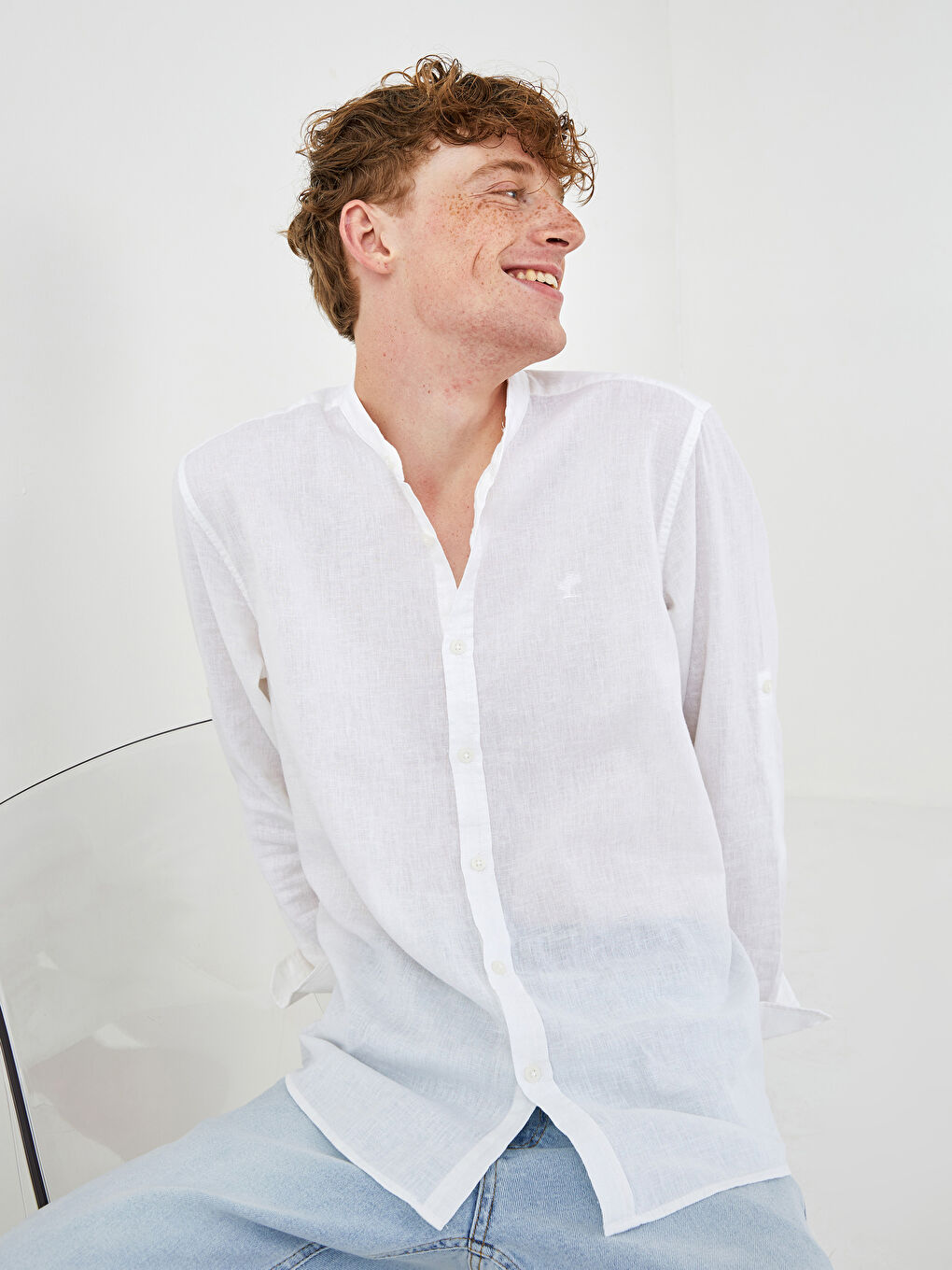 Slim Fit Grandad Collar Long Sleeve Men's Shirt-2