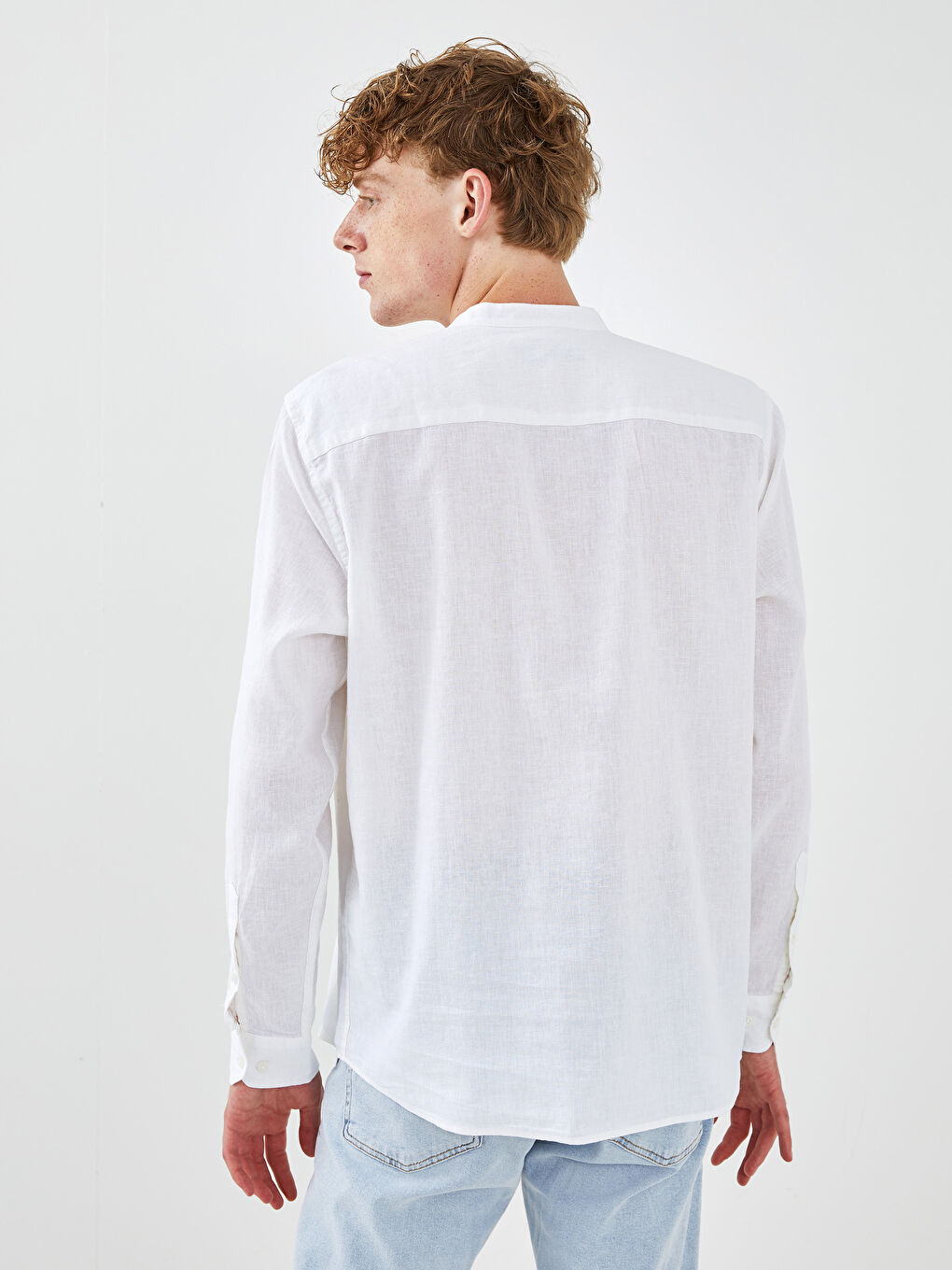 Slim Fit Grandad Collar Long Sleeve Men's Shirt-5