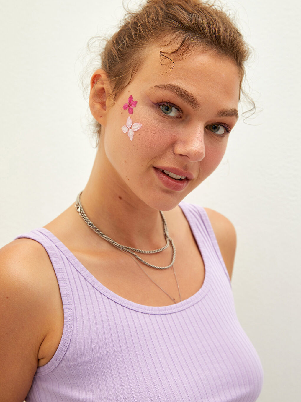 Lila U Yaka Düz Büzgü Detaylı Pamuklu Kadın Atlet-2