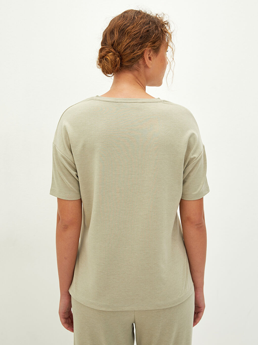 LCW Vision V-Neck Straight Short Sleeve Women's Crop -S1LR35Z8-GHY