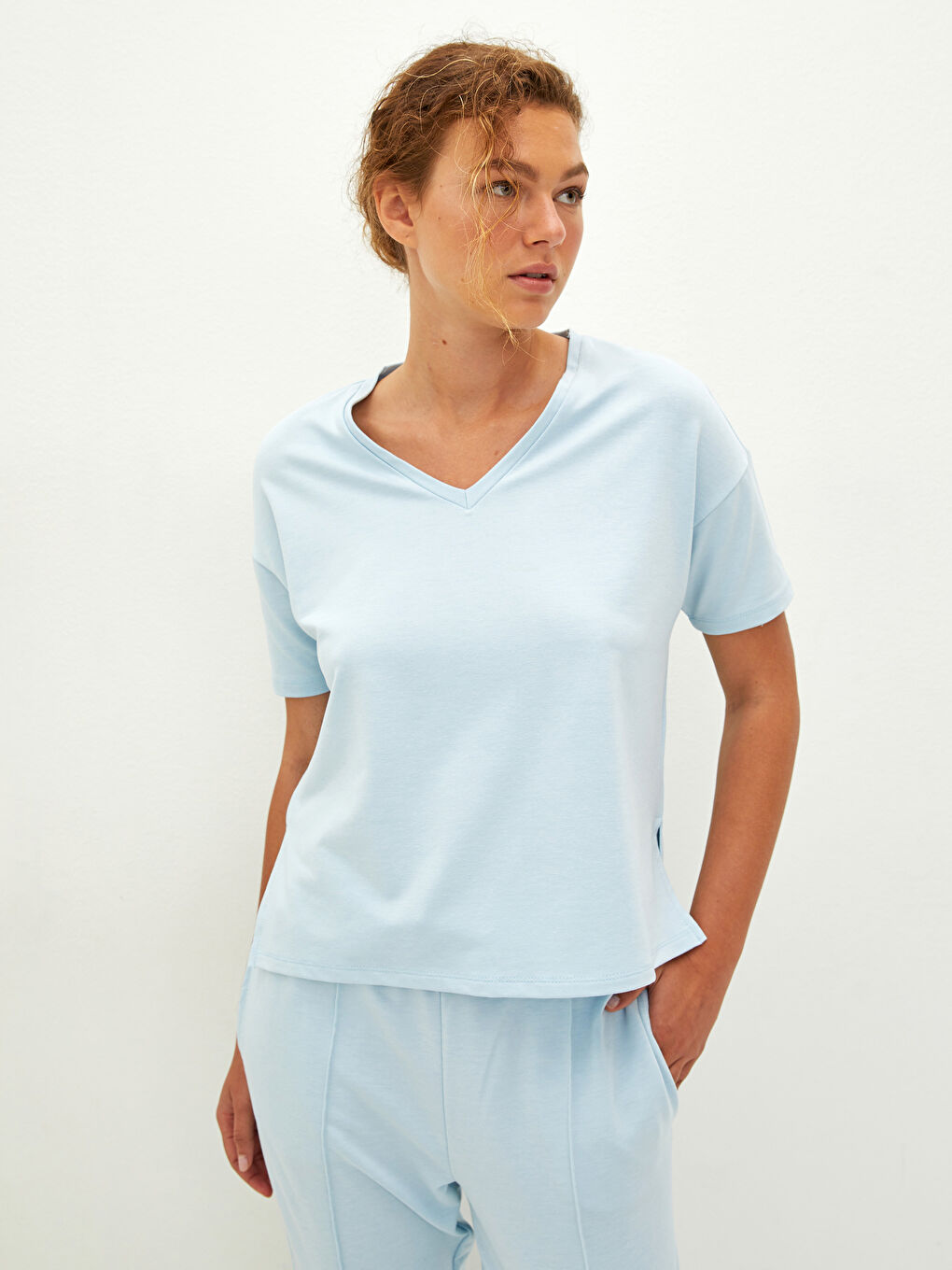 LCW Vision V-Neck Straight Short Sleeve Women's Crop -S1LR35Z8-GA8