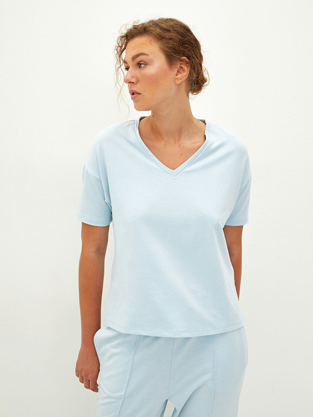 LCW Vision V-Neck Straight Short Sleeve Women's Crop -S1LR35Z8-GA8