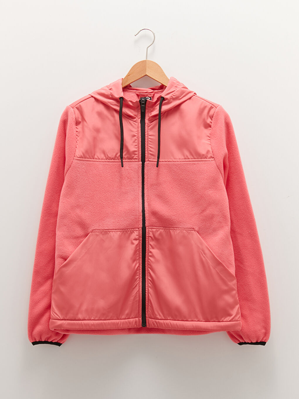 Pembe Kapüşonlu Düz Uzun Kollu Kadın Outdoor Mont-5