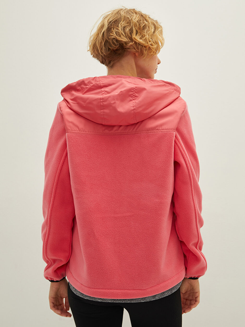 Pembe Kapüşonlu Düz Uzun Kollu Kadın Outdoor Mont-4