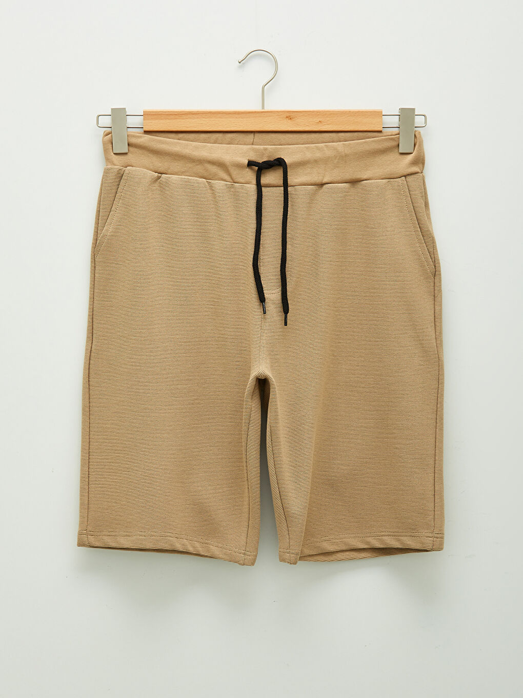 Bej Standart Kalıp Örme Erkek Şort-5