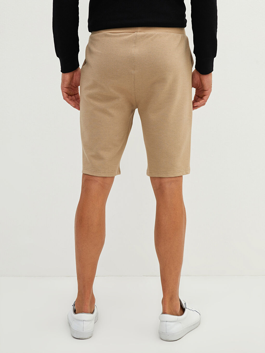Bej Standart Kalıp Örme Erkek Şort-4