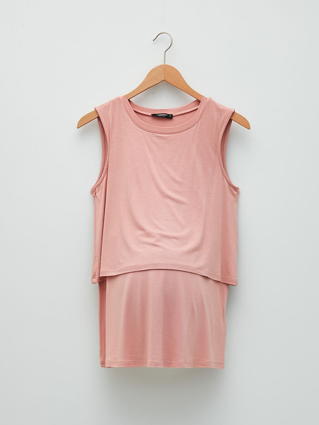 Pembe Bisiklet Yaka Düz Kolsuz Emzirme Özellikli Hamile Tişört-5