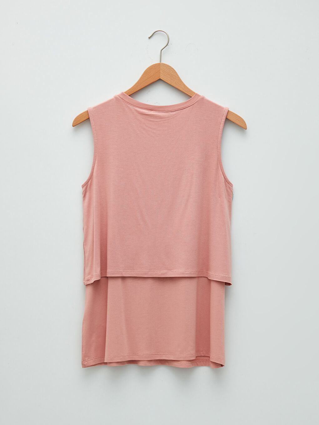 Pembe Bisiklet Yaka Düz Kolsuz Emzirme Özellikli Hamile Tişört-6