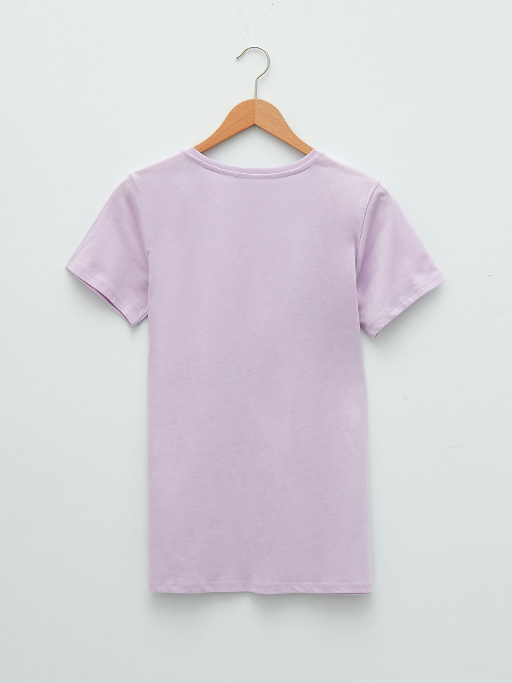 Lila Bisiklet Yaka Baskılı Kısa Kollu Pamuklu Kadın Tişört-6