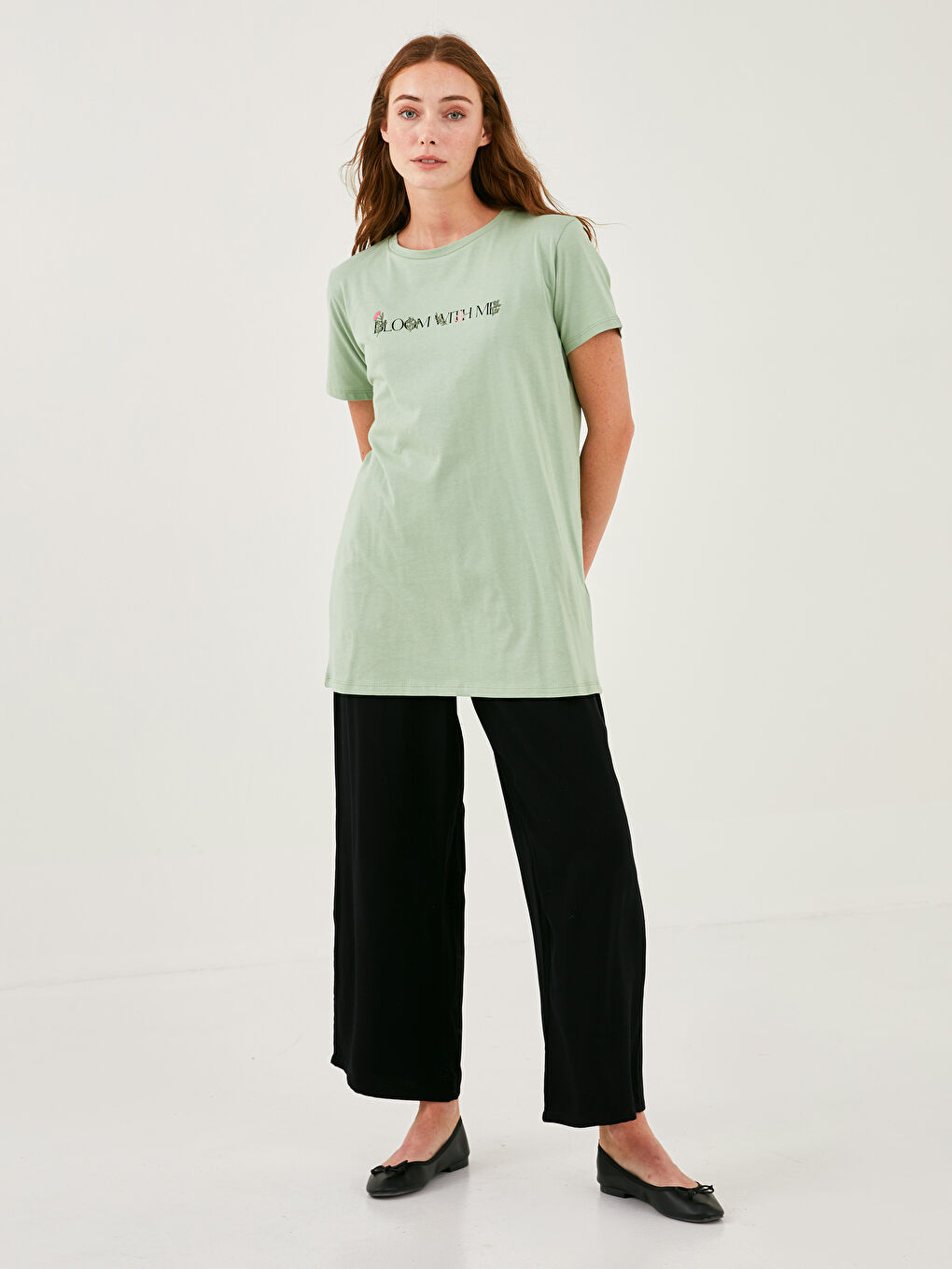 Crew Neck Embroidered Short Sleeve Cotton Women's Tunic-4