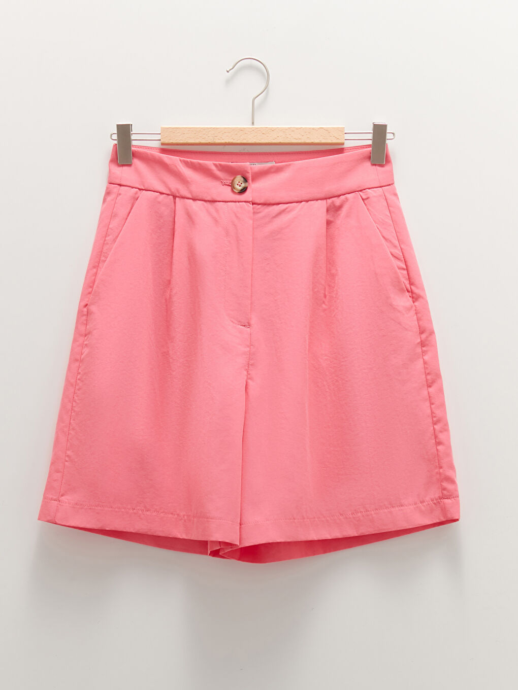 Pembe Yüksek Bel Bol Fit Cep Detaylı Kadın Bermuda Şort-4