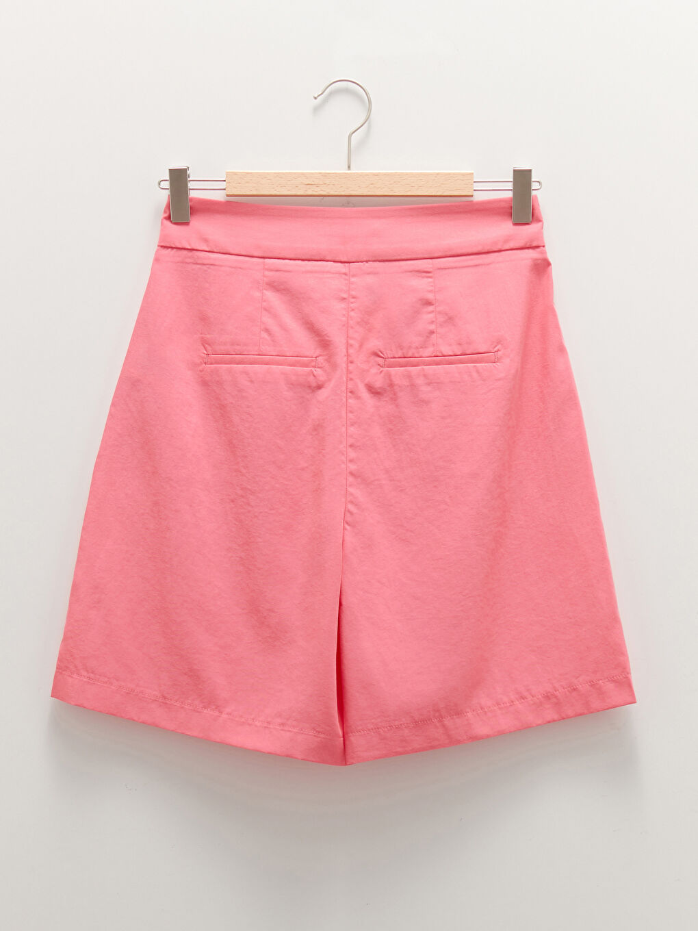 Pembe Yüksek Bel Bol Fit Cep Detaylı Kadın Bermuda Şort-5
