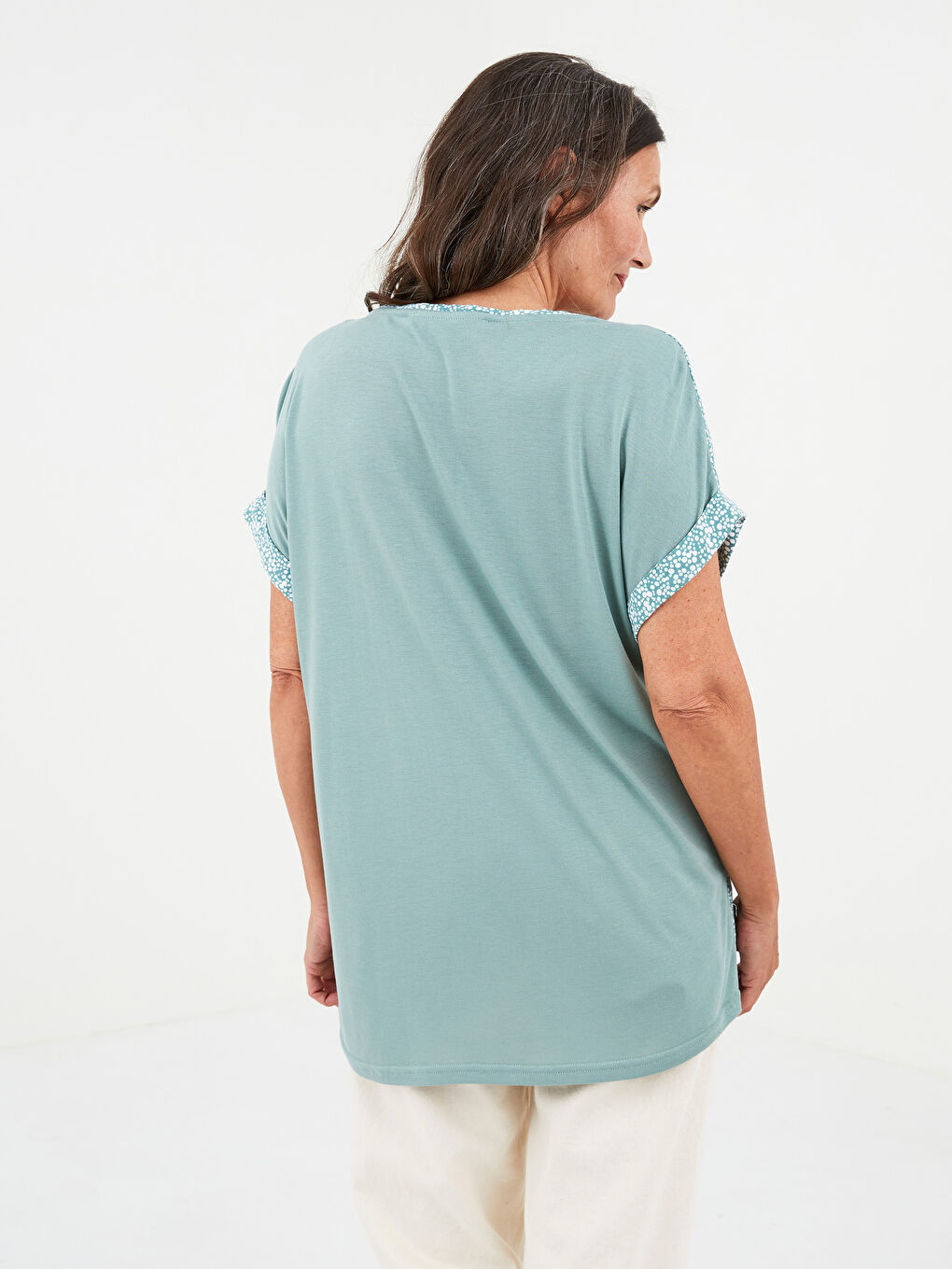 Crew Neck Patterned Short Sleeve Women's Blouse-4