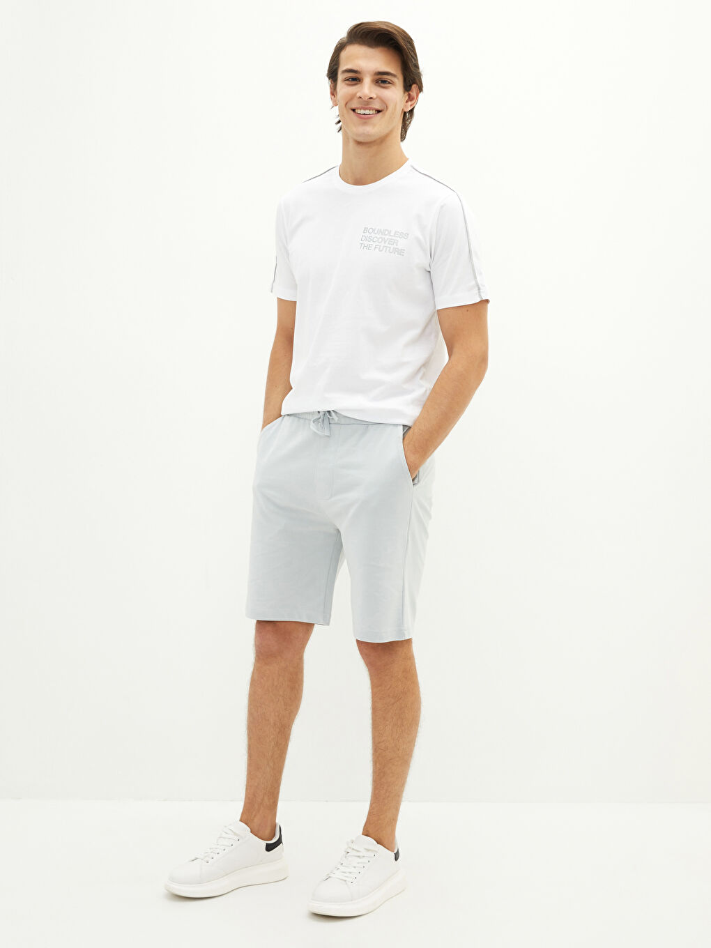 Gri Standart Kalıp Örme Erkek Şort-1