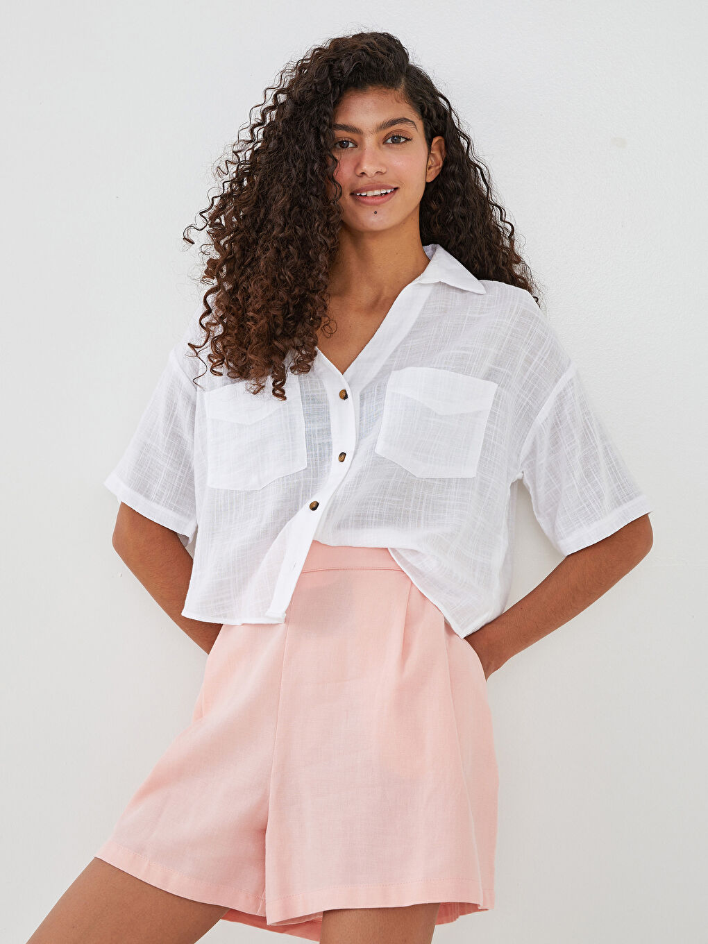 Elastic Waist Flat Pocket Detailed Gabardine Women's Bermuda Shorts-2