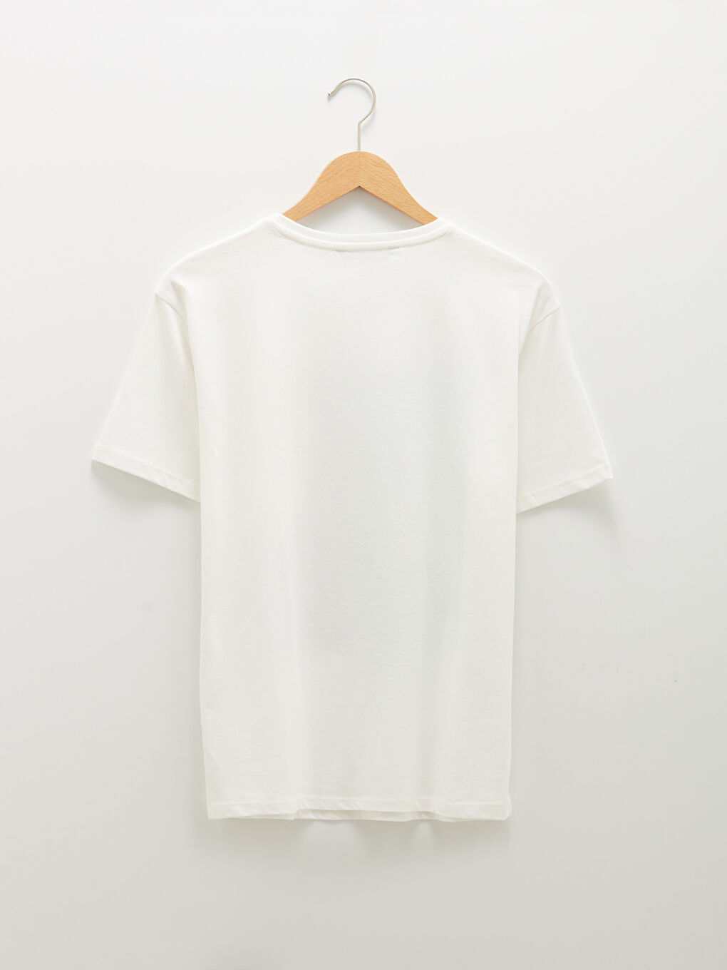 Beyaz Bisiklet Yaka Baskılı Kısa Kollu Pamuklu Kadın Tişört-6