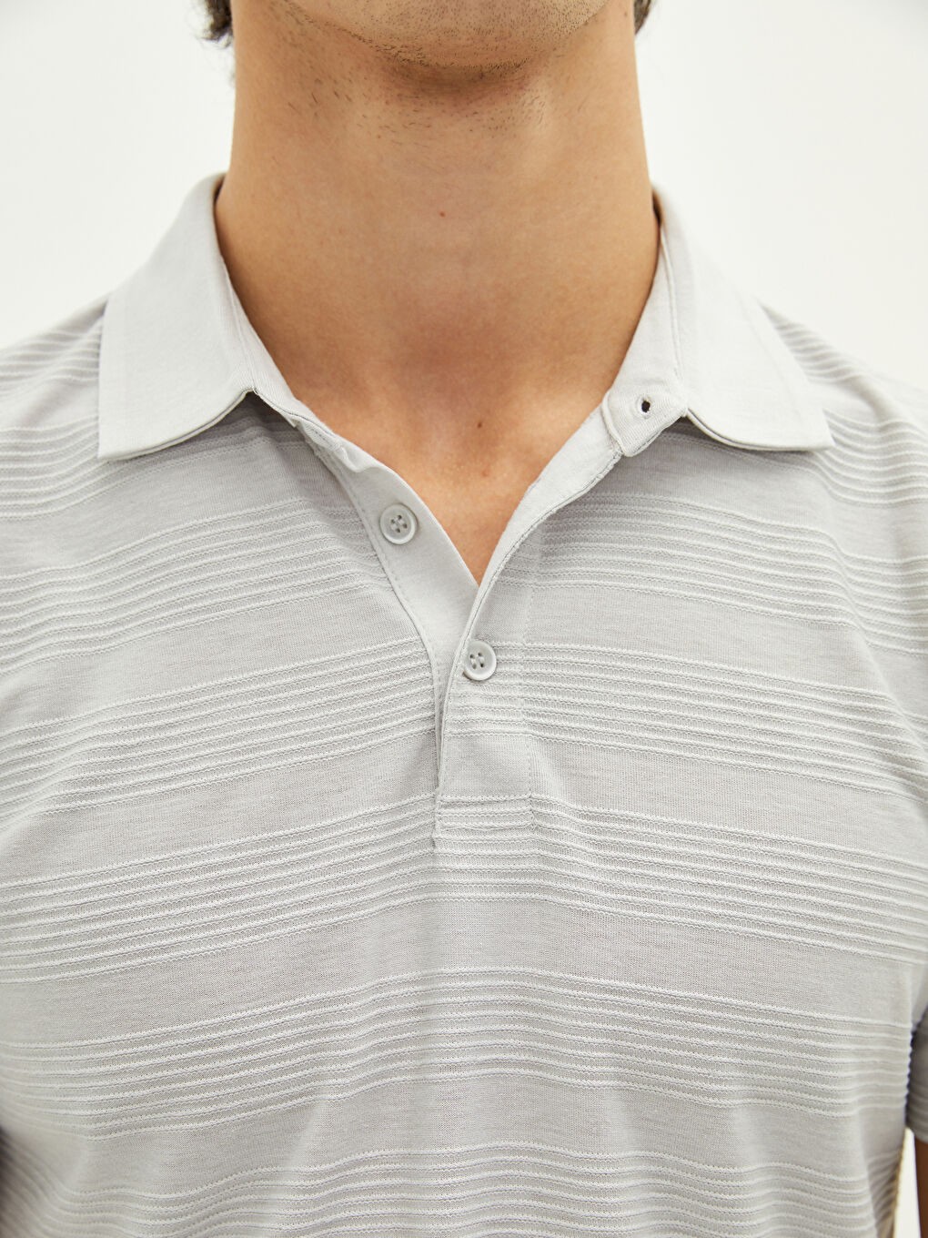 Gri Polo Yaka Kısa Kollu Erkek Tişört-3