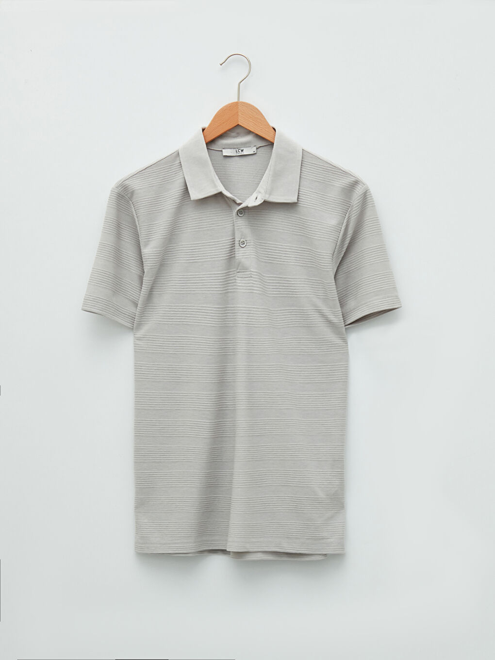 Gri Polo Yaka Kısa Kollu Erkek Tişört-5