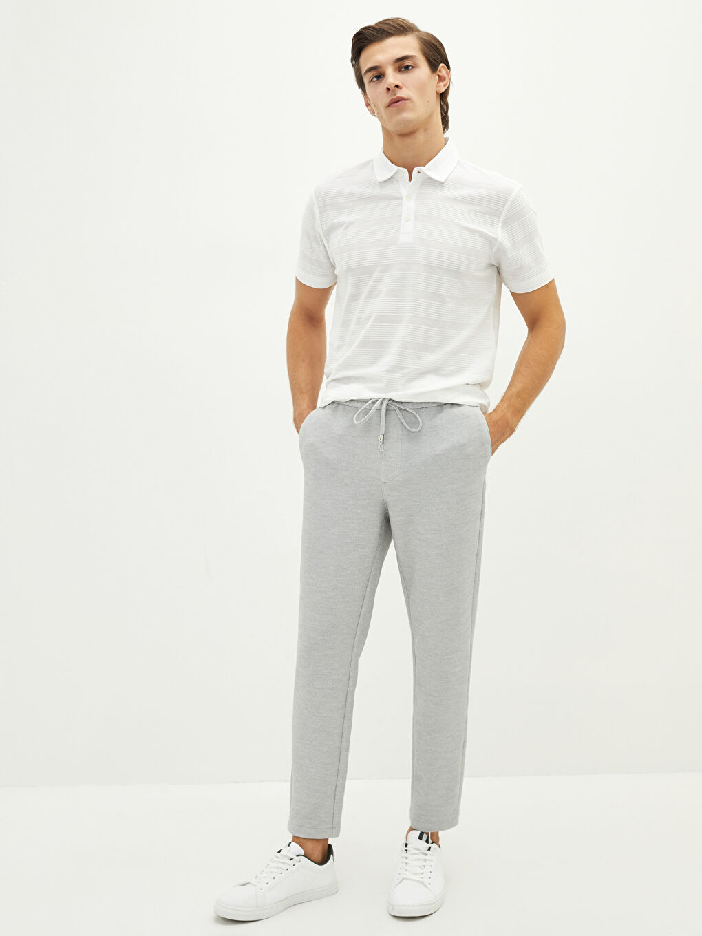 Ekru Polo Yaka Kısa Kollu Erkek Tişört-2