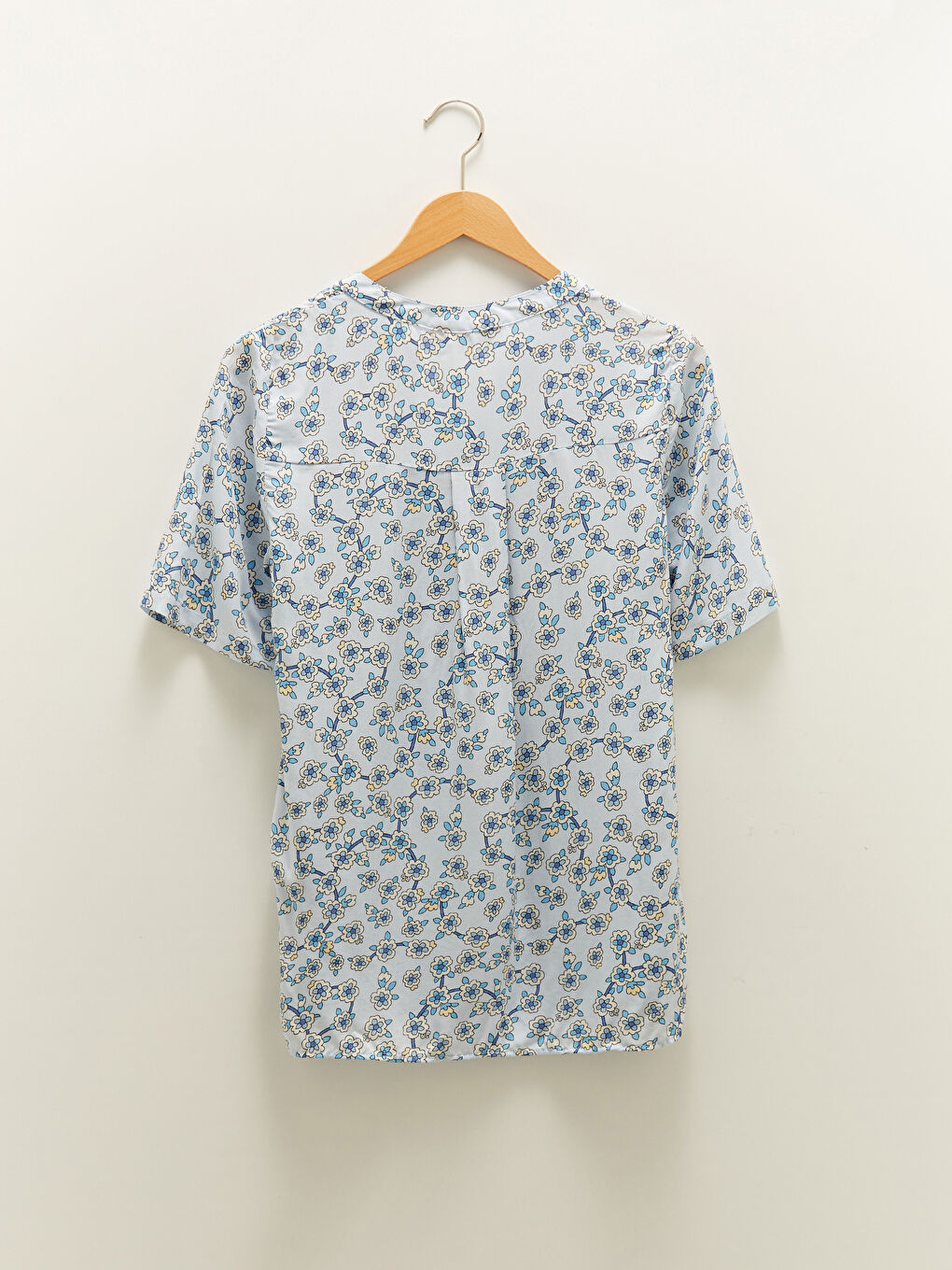 Henley Neckline Floral Short Sleeve Viscose Women's Blouse-5