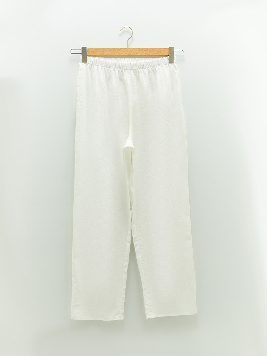 Ekru Gömlek Yaka Düz Uzun Kollu Pamuklu Kadın Pijama Takımı-3