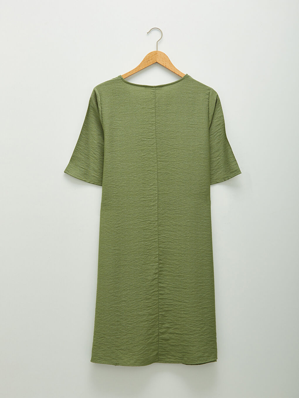 Yeşil V Yaka Düz Kısa Kollu A Kesim Kadın Elbise-7