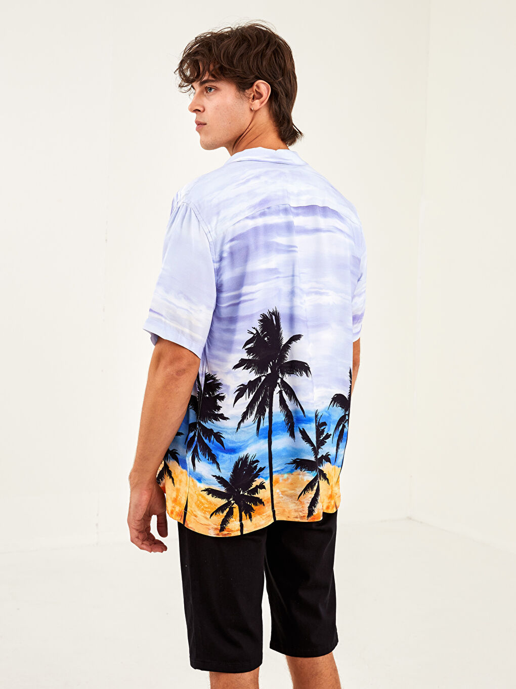 قميص فيسكوز مطبوع كم قصير عادي للرجال-4