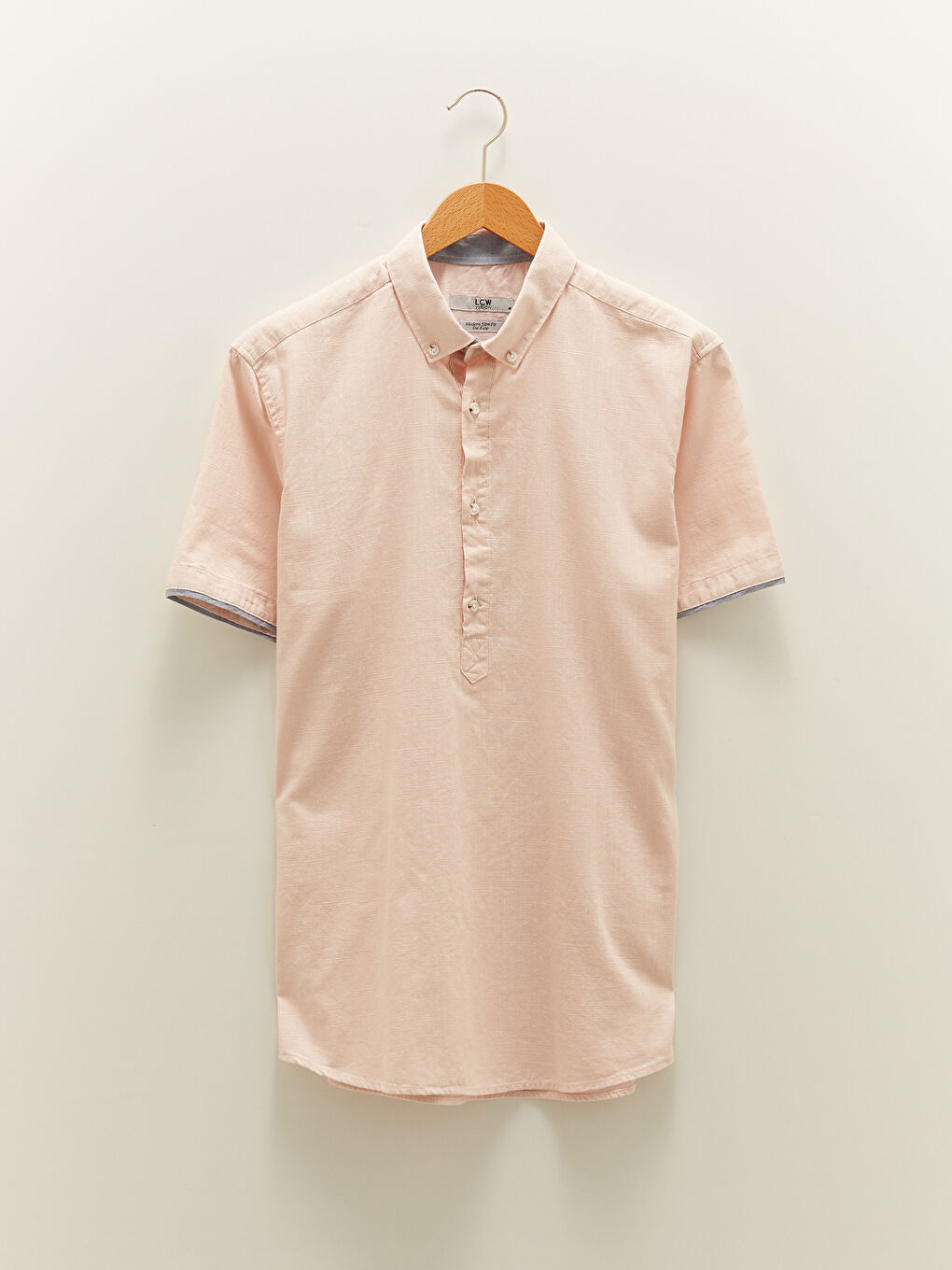 Pembe Slim Fit Kısa Kollu Erkek Gömlek-6