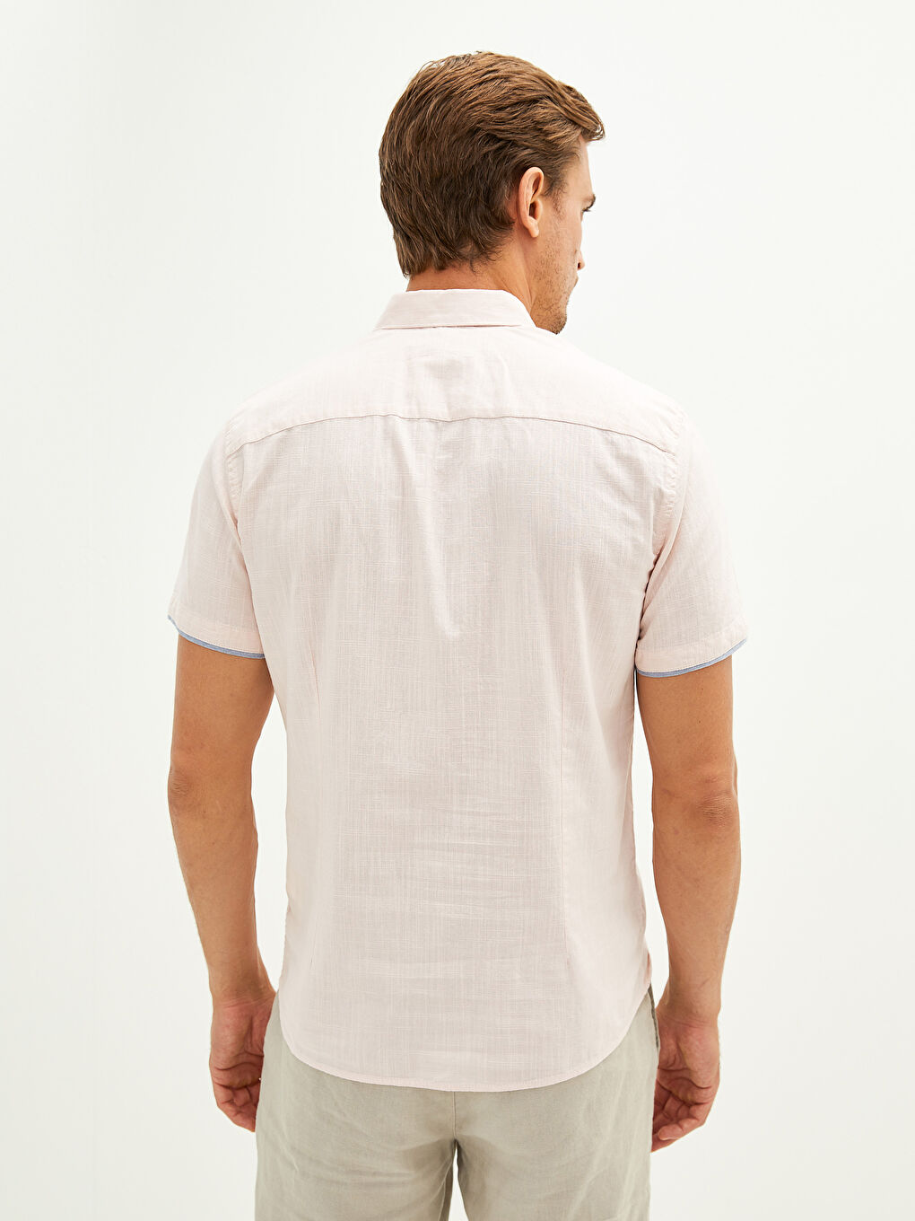 Pembe Slim Fit Kısa Kollu Erkek Gömlek-5