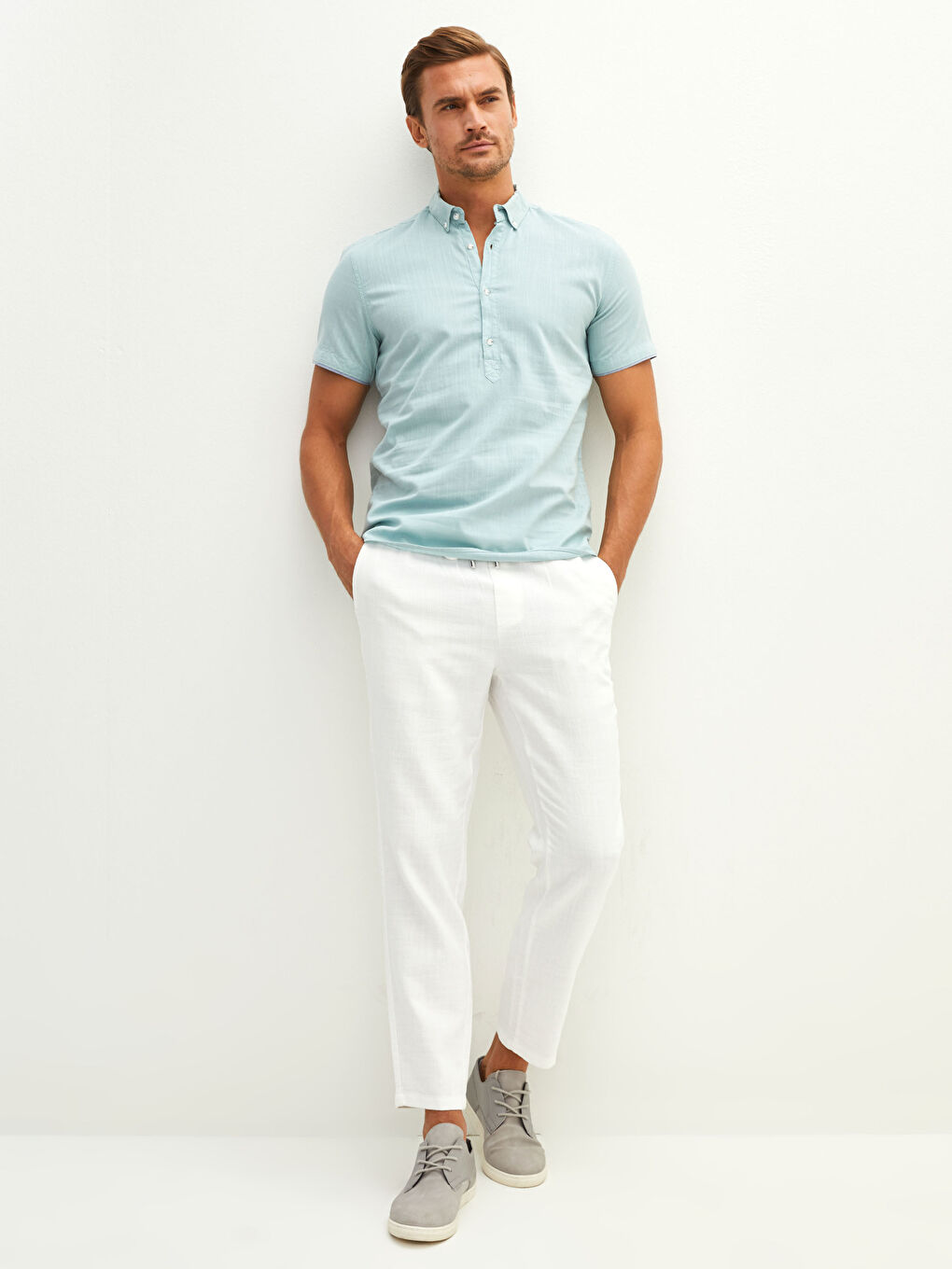 Yeşil Slim Fit Kısa Kollu Erkek Gömlek-3