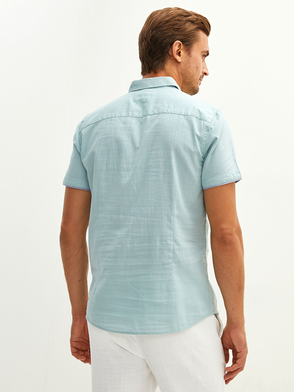 Yeşil Slim Fit Kısa Kollu Erkek Gömlek-4