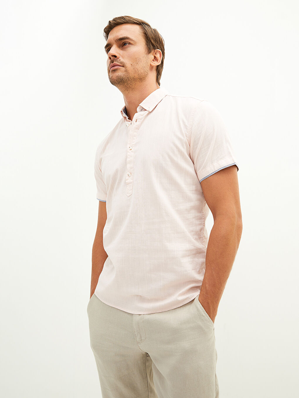 Pembe Slim Fit Kısa Kollu Erkek Gömlek